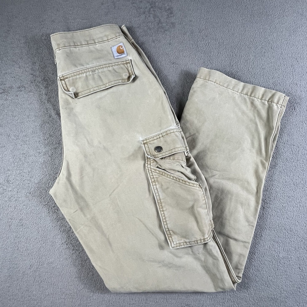 Carhartt Pants Mens Size 30x34 Khaki Relaxed Fit Cargo Straight Leg Utility Work